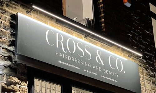 Cross and Co Hairdressers Shop Front Sign Lighting using the Nanolight LED trough light