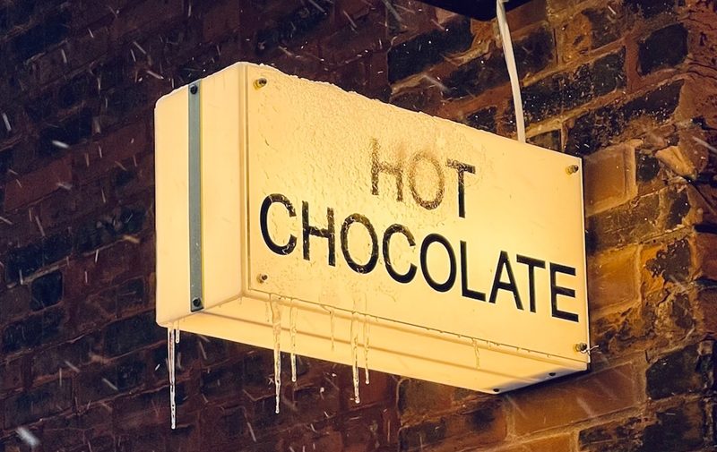 Light Box Projecting Wall Mounted Sign for hot chocolate in winter with warm white LED illumination 