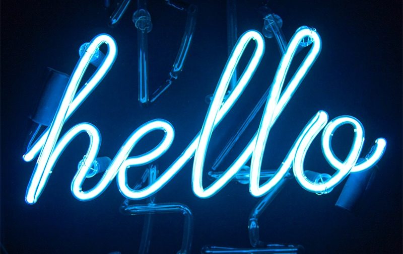 Light Blue Traditional Neon Sign with Hello written