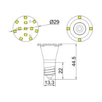 E14 LED Bulb - 1W, 24V, 16 LEDs Technical Drawing