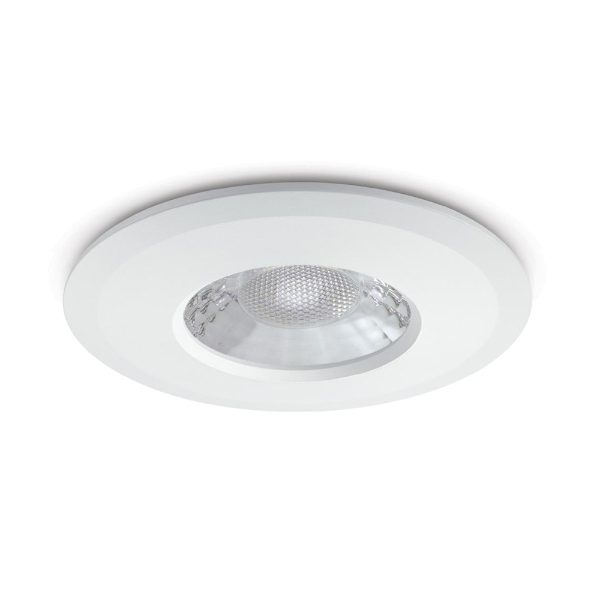 JCC V50 LED Downlight - 7 Watts, Fire Rated, IP65, 3000K and 4000K Colour Switchable, Brushed Nickel Bezel for installation recessed into ceilings in the bathroom, kitchen or hallway