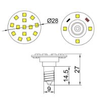 E10 LED Bulb - 1W, 24V, 16 LEDs Technical Drawing